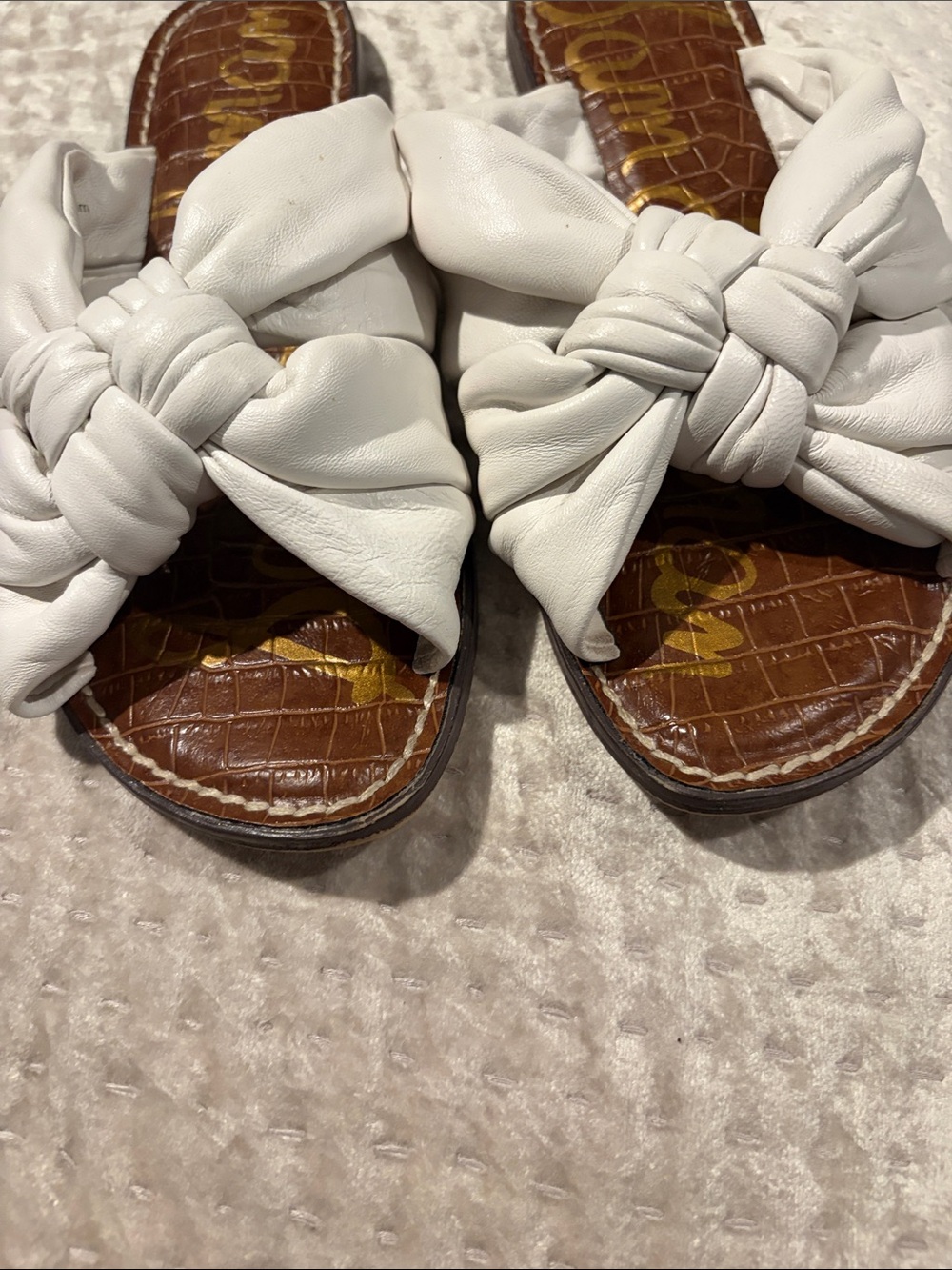 Sam Edelman White Knotted Bow Slide Sandals